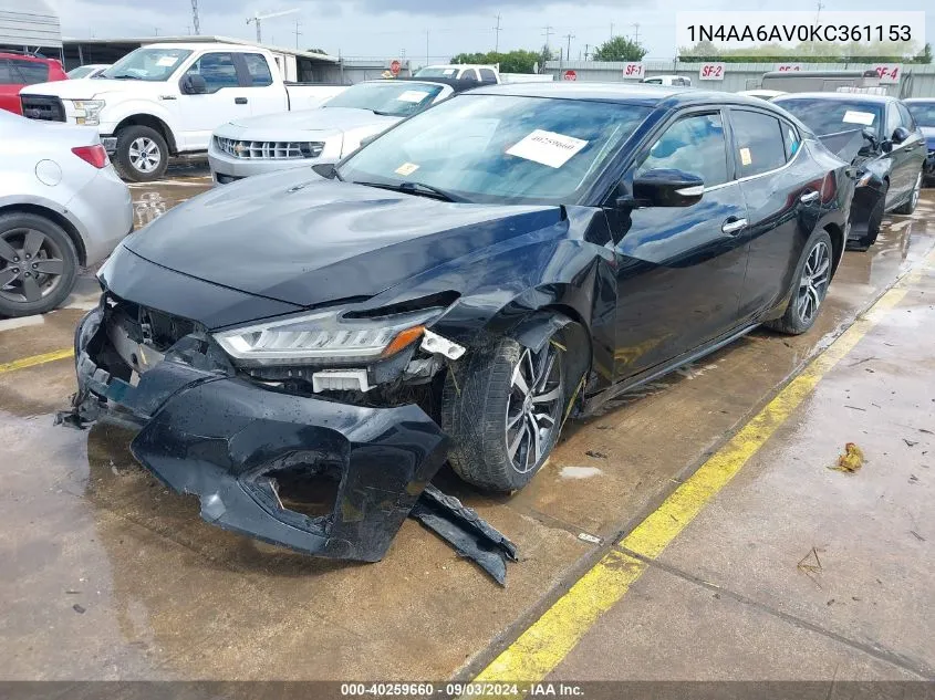 2019 Nissan Maxima 3.5 Sv VIN: 1N4AA6AV0KC361153 Lot: 40259660