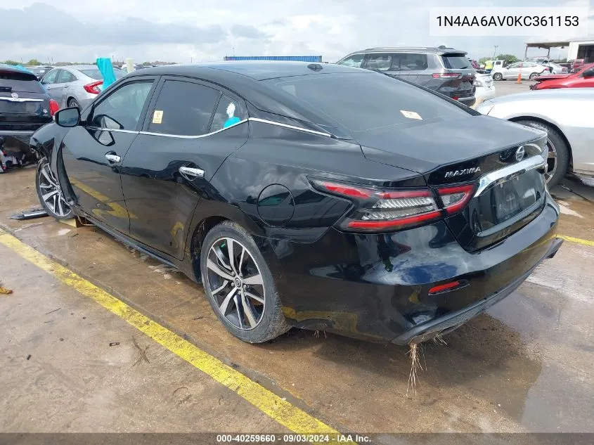 2019 Nissan Maxima 3.5 Sv VIN: 1N4AA6AV0KC361153 Lot: 40259660