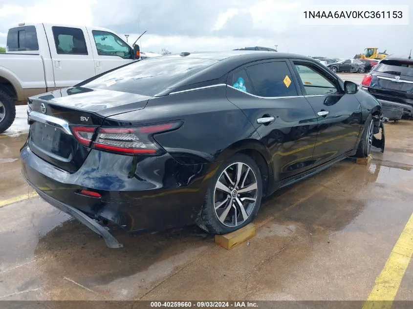 2019 Nissan Maxima 3.5 Sv VIN: 1N4AA6AV0KC361153 Lot: 40259660