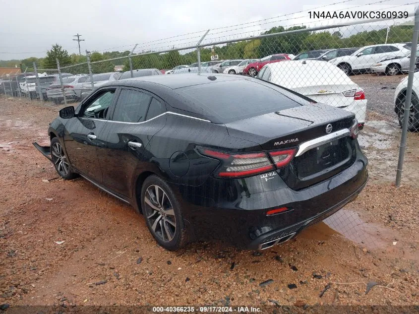 1N4AA6AV0KC360939 2019 Nissan Maxima S/Sl/Sr/Sv/Platinum