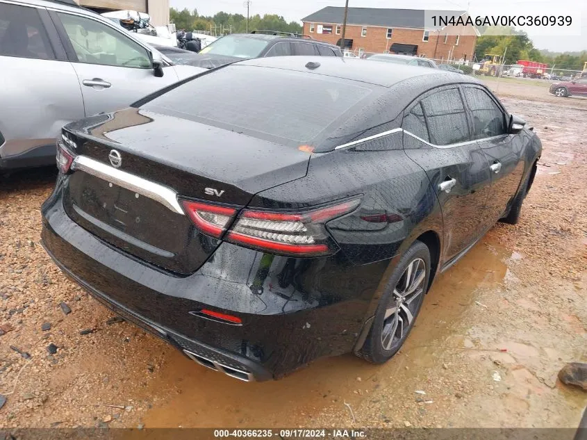 2019 Nissan Maxima S/Sl/Sr/Sv/Platinum VIN: 1N4AA6AV0KC360939 Lot: 40366235