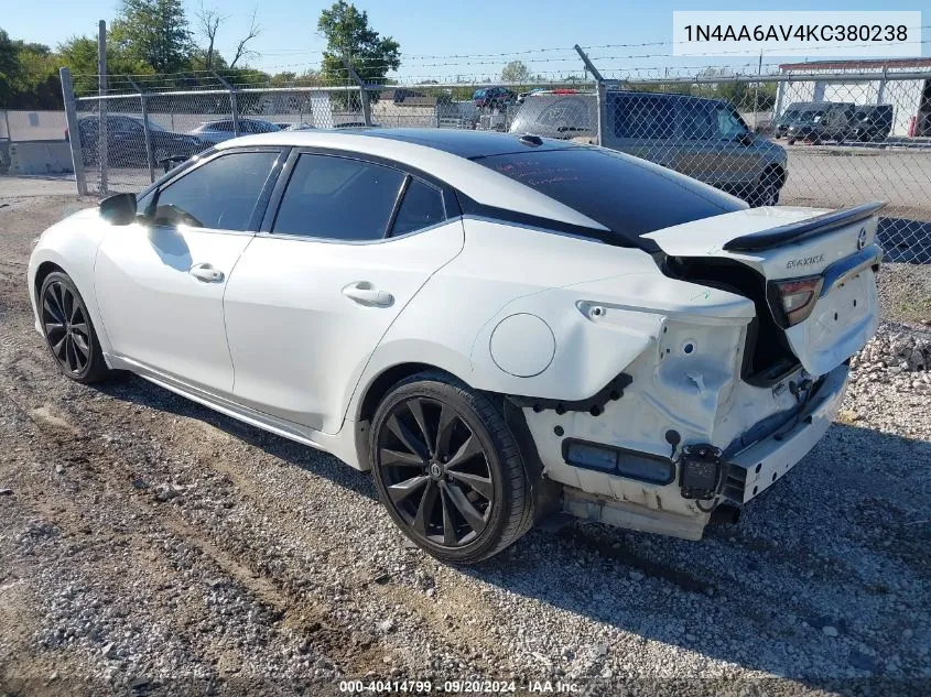 2019 Nissan Maxima 3.5 Sr VIN: 1N4AA6AV4KC380238 Lot: 40414799