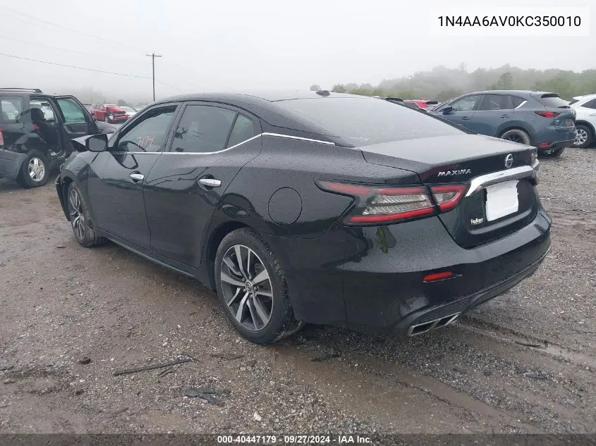 1N4AA6AV0KC350010 2019 Nissan Maxima S/Sl/Sr/Sv/Platinum