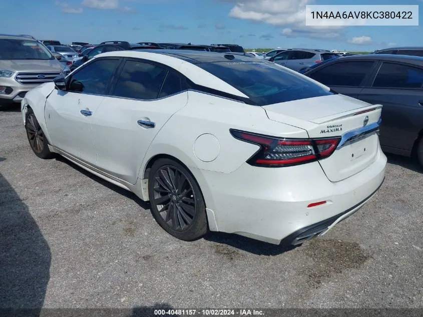 2019 Nissan Maxima 3.5 Platinum VIN: 1N4AA6AV8KC380422 Lot: 40481157