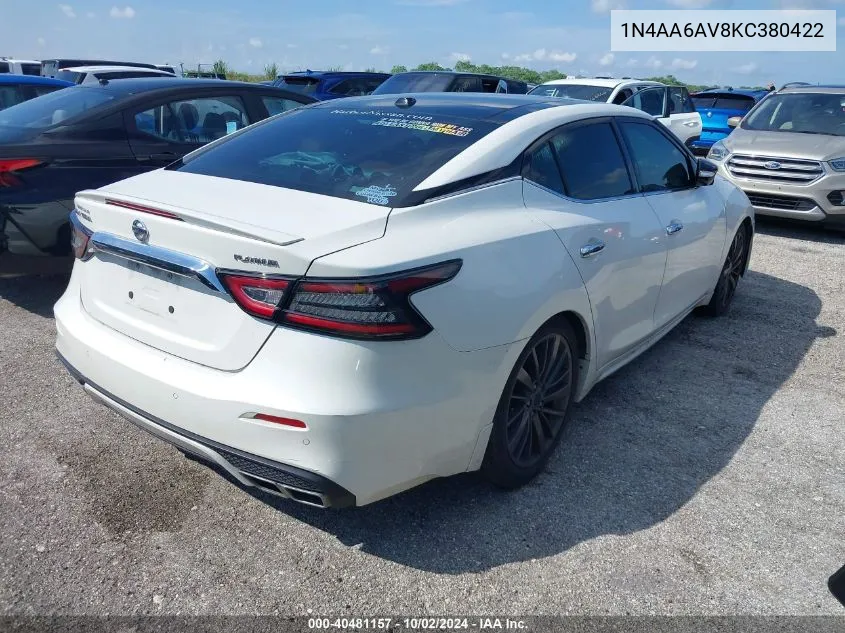 2019 Nissan Maxima 3.5 Platinum VIN: 1N4AA6AV8KC380422 Lot: 40481157