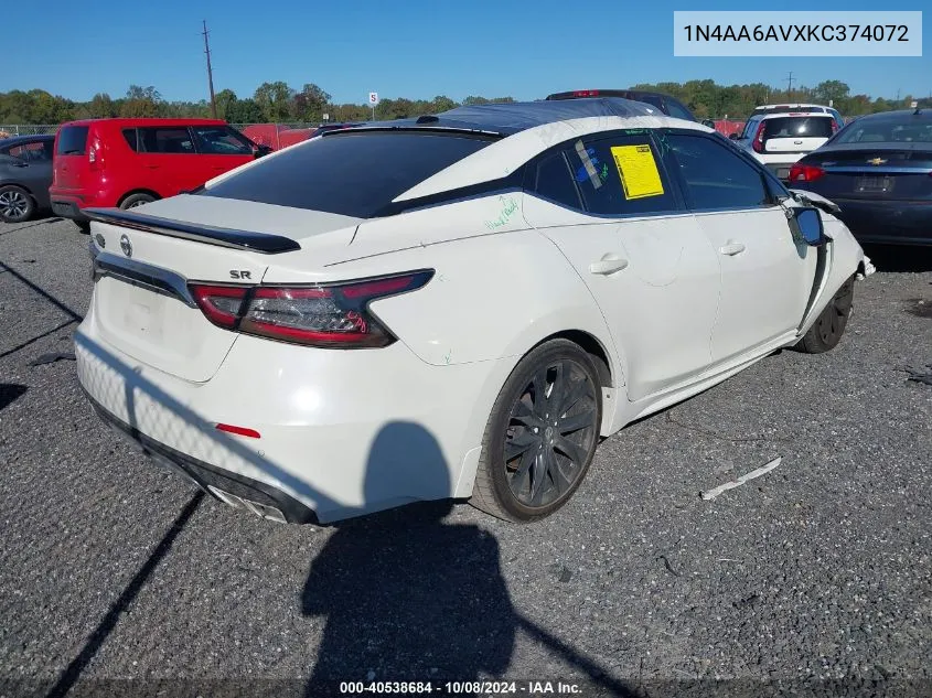 2019 Nissan Maxima S/Sl/Sr/Sv/Platinum VIN: 1N4AA6AVXKC374072 Lot: 40538684