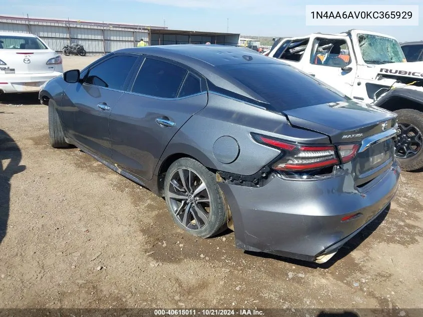 2019 Nissan Maxima 3.5 Sv VIN: 1N4AA6AV0KC365929 Lot: 40615011