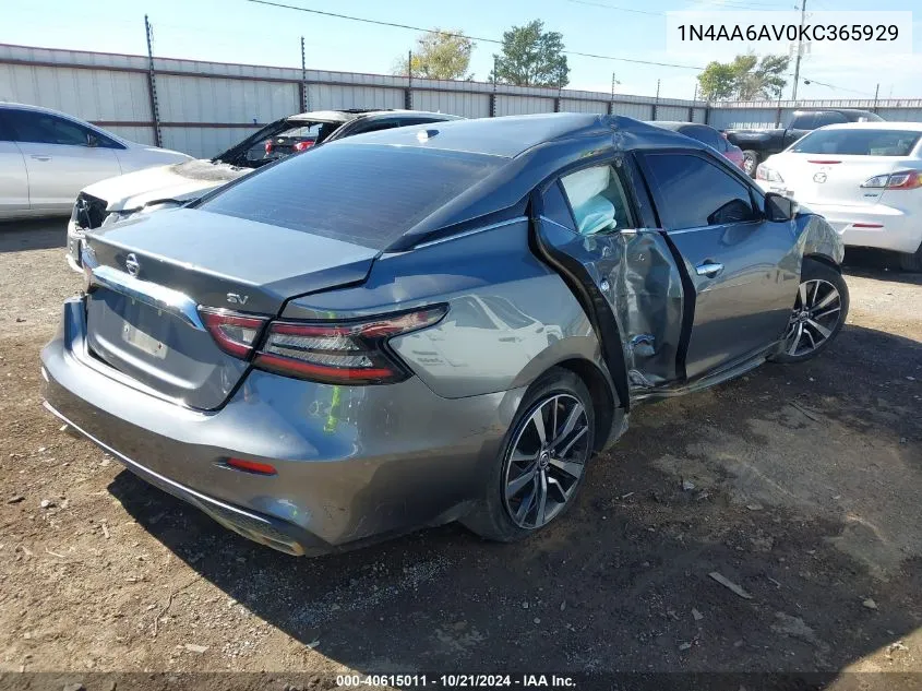 2019 Nissan Maxima 3.5 Sv VIN: 1N4AA6AV0KC365929 Lot: 40615011