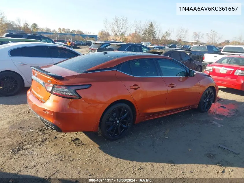 2019 Nissan Maxima 3.5 Sr VIN: 1N4AA6AV6KC361657 Lot: 40711317