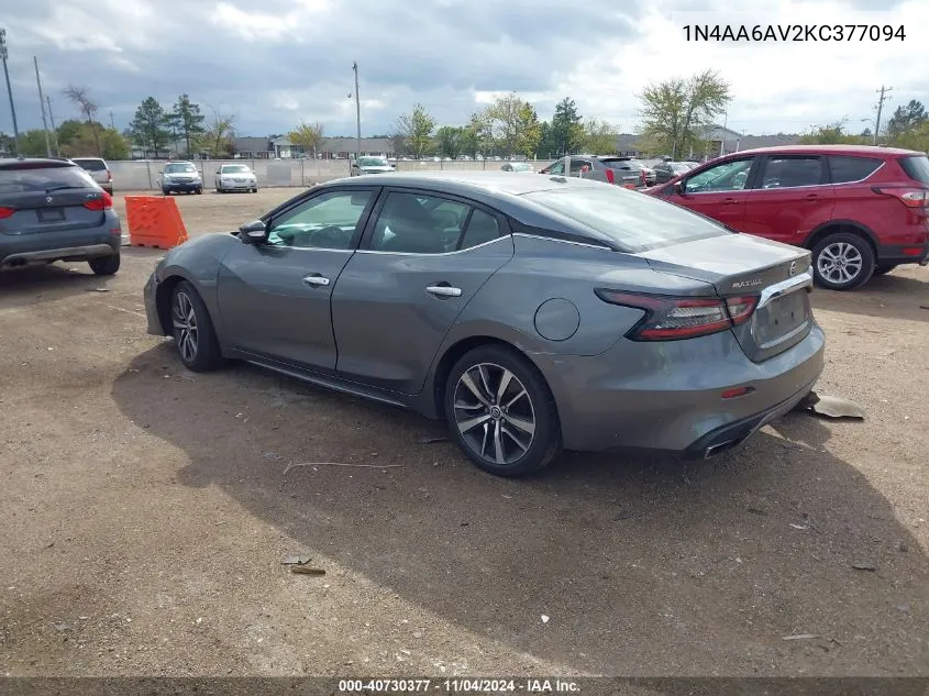 2019 Nissan Maxima 3.5 Sv VIN: 1N4AA6AV2KC377094 Lot: 40730377