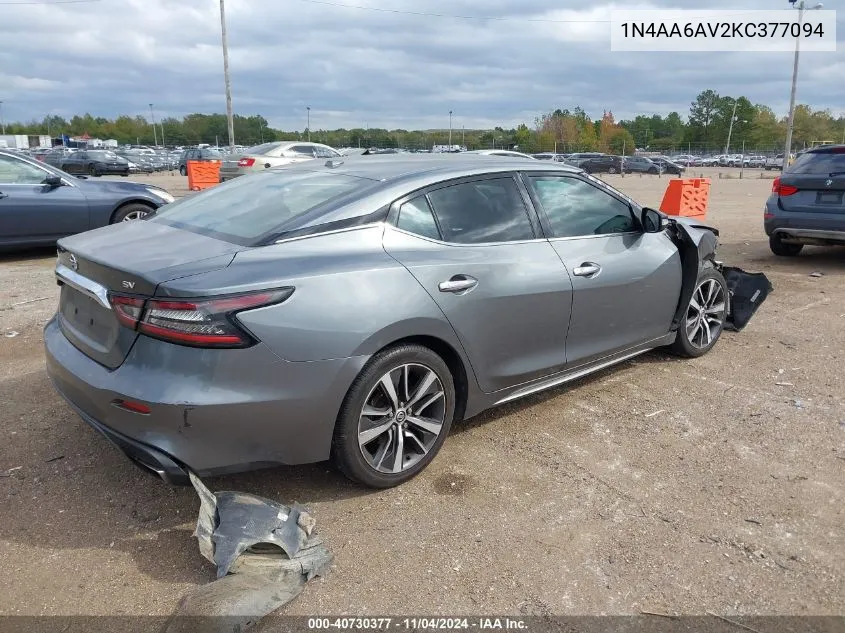 2019 Nissan Maxima 3.5 Sv VIN: 1N4AA6AV2KC377094 Lot: 40730377