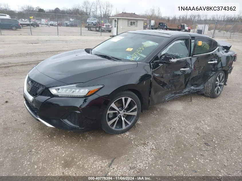 2019 Nissan Maxima 3.5 Sl VIN: 1N4AA6AV8KC374362 Lot: 40775394