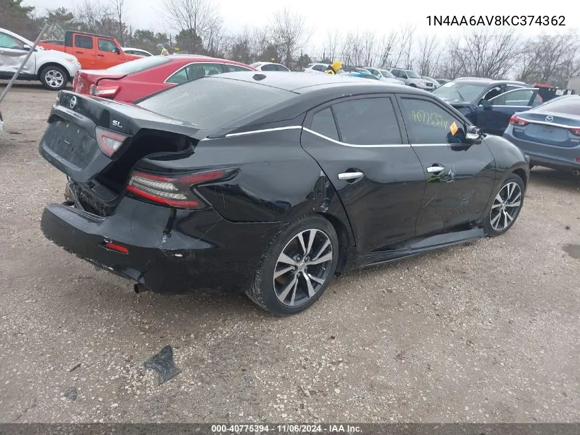 2019 Nissan Maxima 3.5 Sl VIN: 1N4AA6AV8KC374362 Lot: 40775394