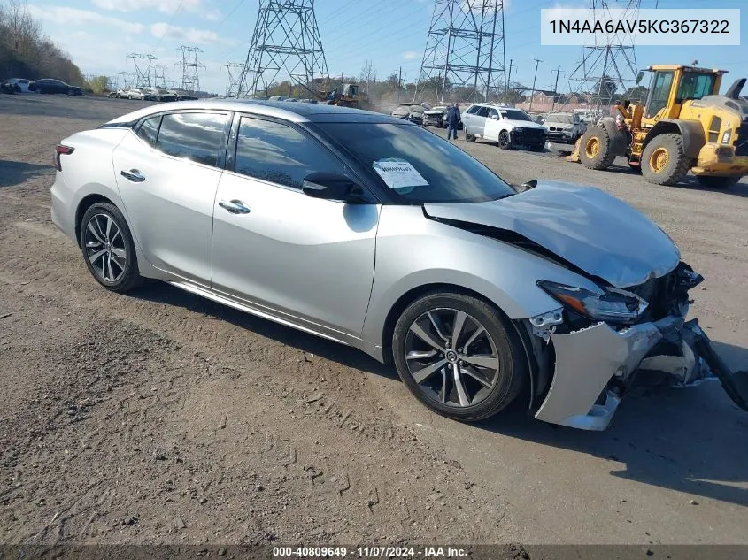 2019 Nissan Maxima 3.5 Sl VIN: 1N4AA6AV5KC367322 Lot: 40809649