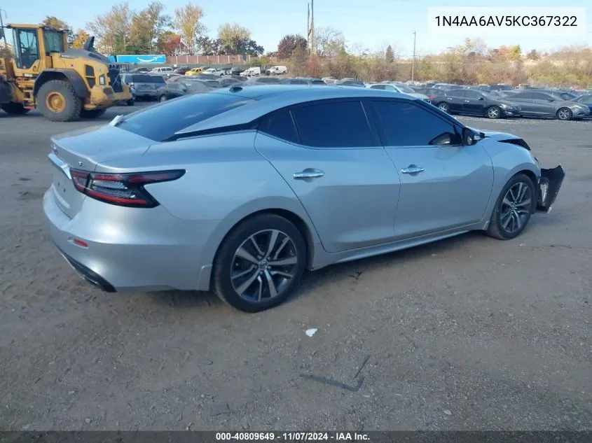 2019 Nissan Maxima 3.5 Sl VIN: 1N4AA6AV5KC367322 Lot: 40809649