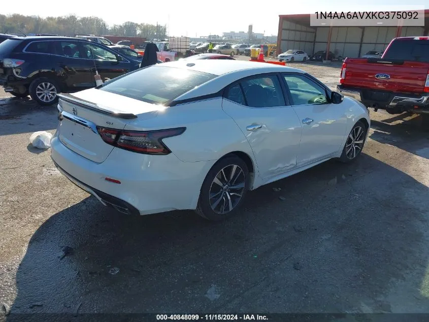 2019 Nissan Maxima 3.5 Sv VIN: 1N4AA6AVXKC375092 Lot: 40848099