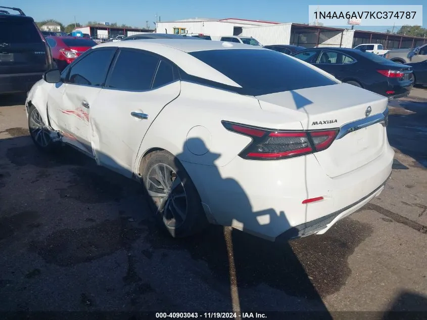 2019 Nissan Maxima 3.5 Sv VIN: 1N4AA6AV7KC374787 Lot: 40903043