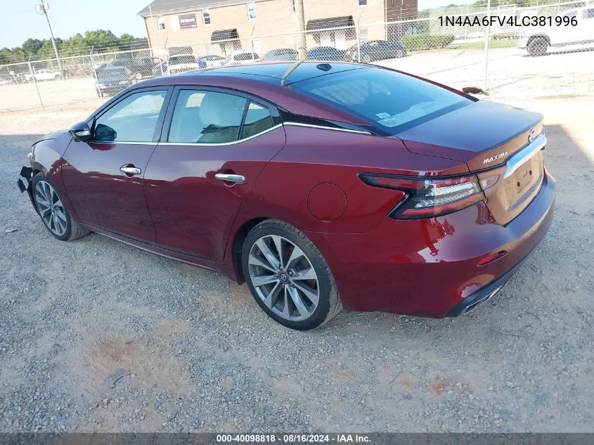 2020 Nissan Maxima Platinum VIN: 1N4AA6FV4LC381996 Lot: 40098818