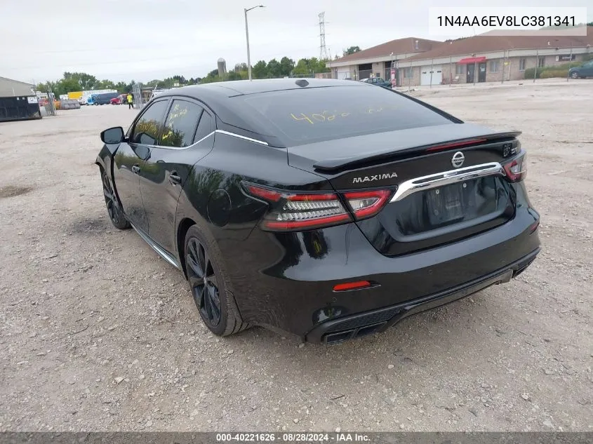 2020 Nissan Maxima Sr Xtronic Cvt VIN: 1N4AA6EV8LC381341 Lot: 40221626