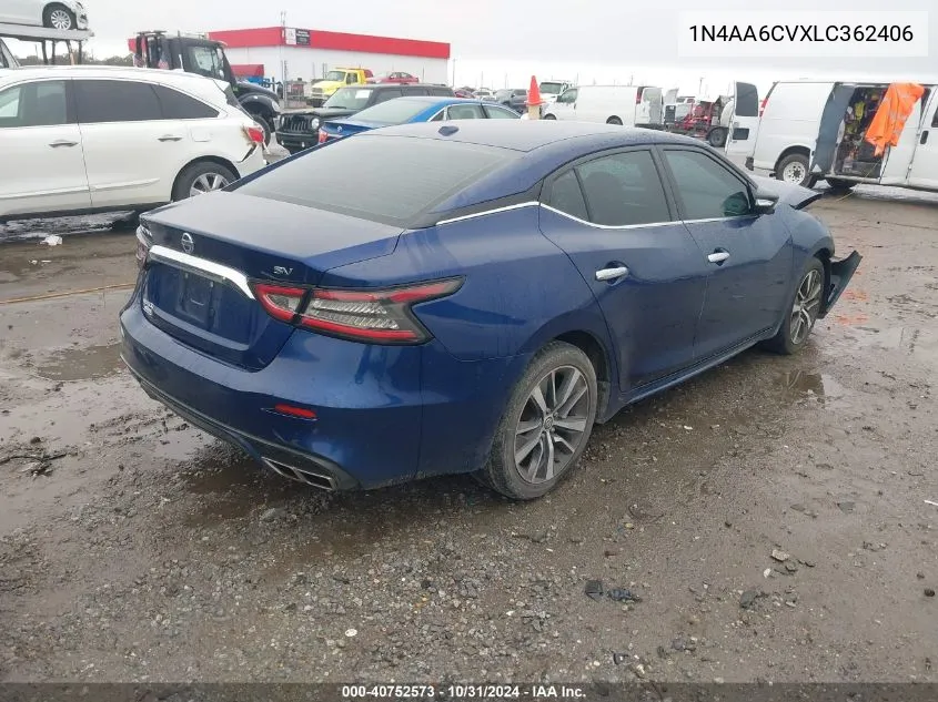 2020 Nissan Maxima Sv Xtronic Cvt VIN: 1N4AA6CVXLC362406 Lot: 40752573