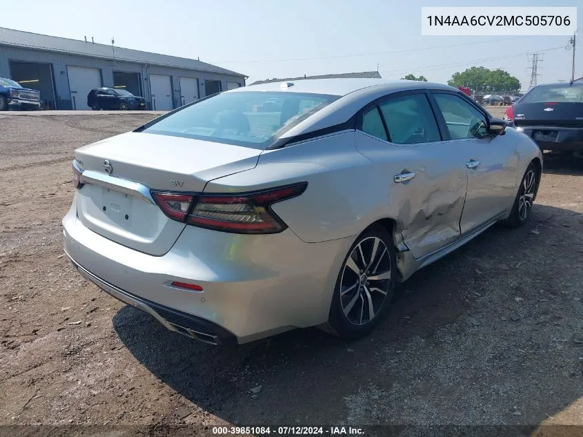 2021 Nissan Maxima Sv Xtronic Cvt VIN: 1N4AA6CV2MC505706 Lot: 39851084