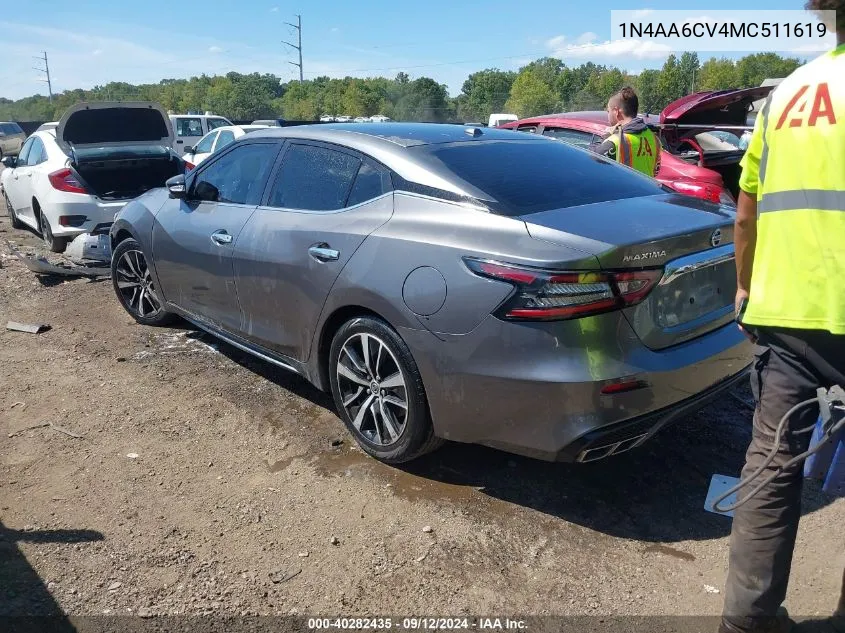 2021 Nissan Maxima Sv VIN: 1N4AA6CV4MC511619 Lot: 40282435