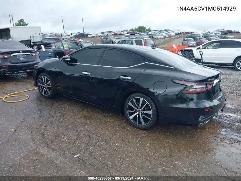 2021 Nissan Maxima Sv VIN: 1N4AA6CV1MC514929 Lot: 40296657