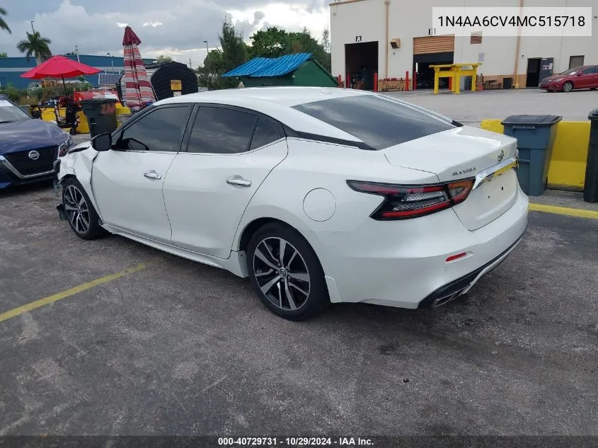 2021 Nissan Maxima Sv Xtronic Cvt VIN: 1N4AA6CV4MC515718 Lot: 40729731