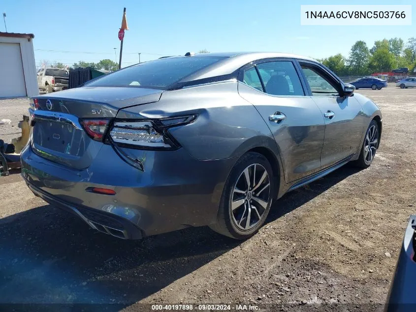 2022 Nissan Maxima Sv Xtronic Cvt VIN: 1N4AA6CV8NC503766 Lot: 40197898