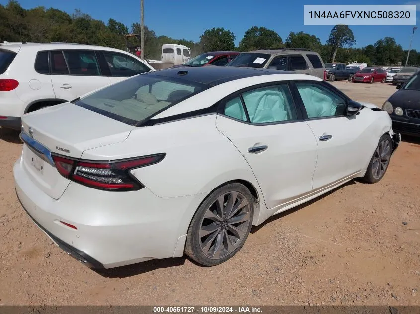 2022 Nissan Maxima Platinum Xtronic Cvt VIN: 1N4AA6FVXNC508320 Lot: 40551727