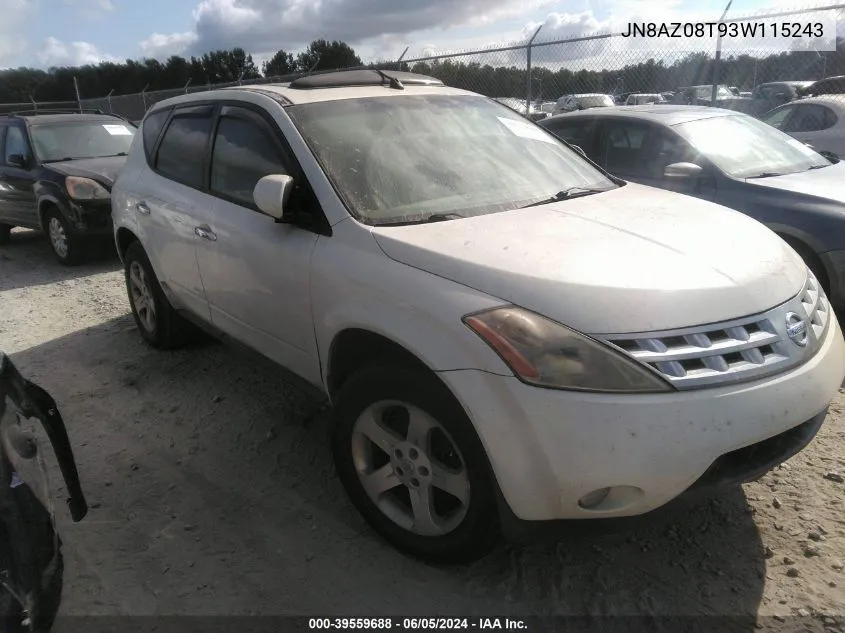 JN8AZ08T93W115243 2003 Nissan Murano Sl