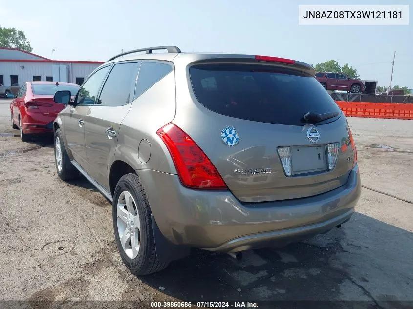 2003 Nissan Murano Sl VIN: JN8AZ08TX3W121181 Lot: 39850685