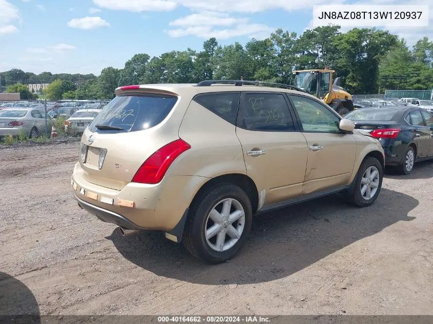 2003 Nissan Murano Se VIN: JN8AZ08T13W120937 Lot: 40164662