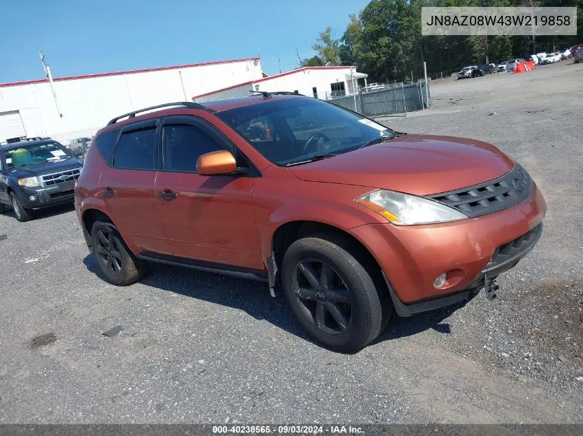 2003 Nissan Murano Se VIN: JN8AZ08W43W219858 Lot: 40238565