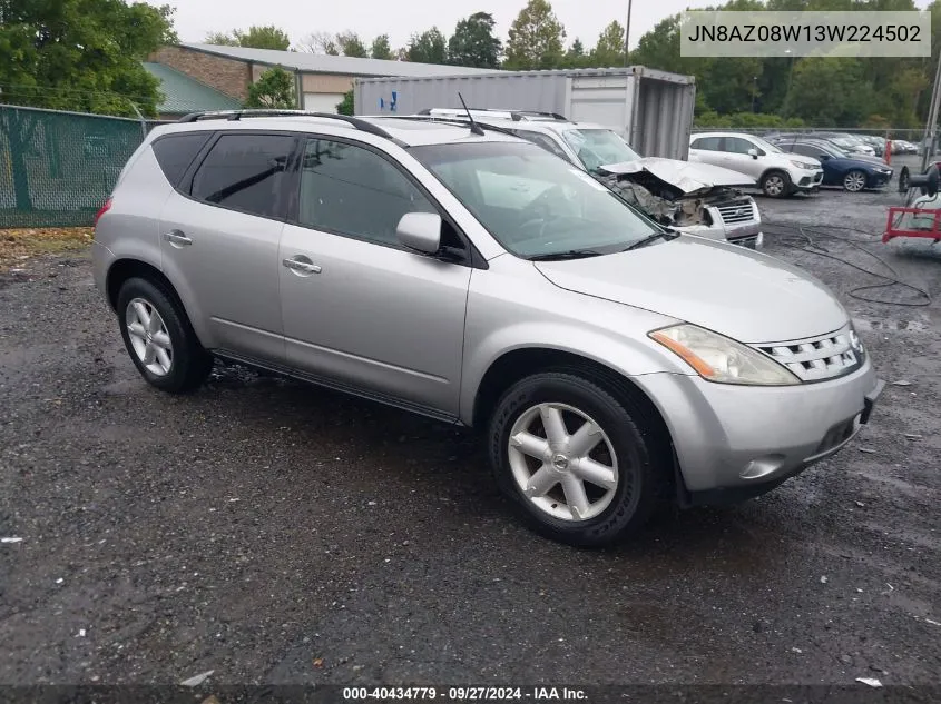 2003 Nissan Murano Se VIN: JN8AZ08W13W224502 Lot: 40434779