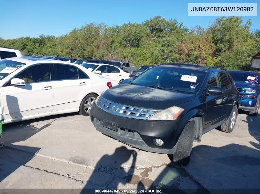 2003 Nissan Murano Sl VIN: JN8AZ08T63W120982 Lot: 40447849