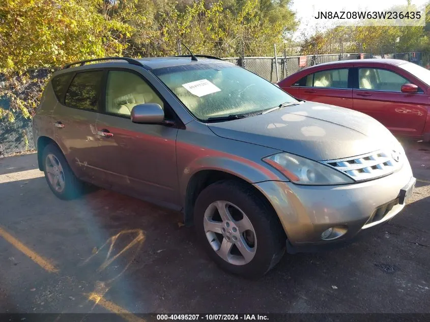 2003 Nissan Murano Sl/Se VIN: JN8AZ08W63W236435 Lot: 40495207