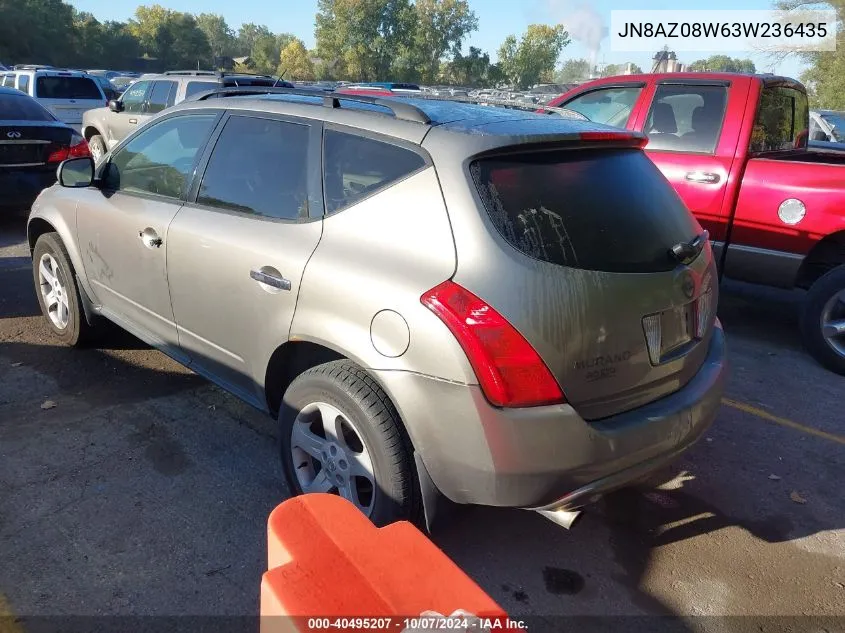 2003 Nissan Murano Sl/Se VIN: JN8AZ08W63W236435 Lot: 40495207