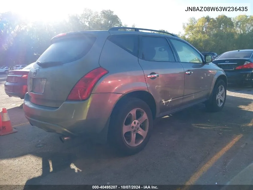 2003 Nissan Murano Sl/Se VIN: JN8AZ08W63W236435 Lot: 40495207