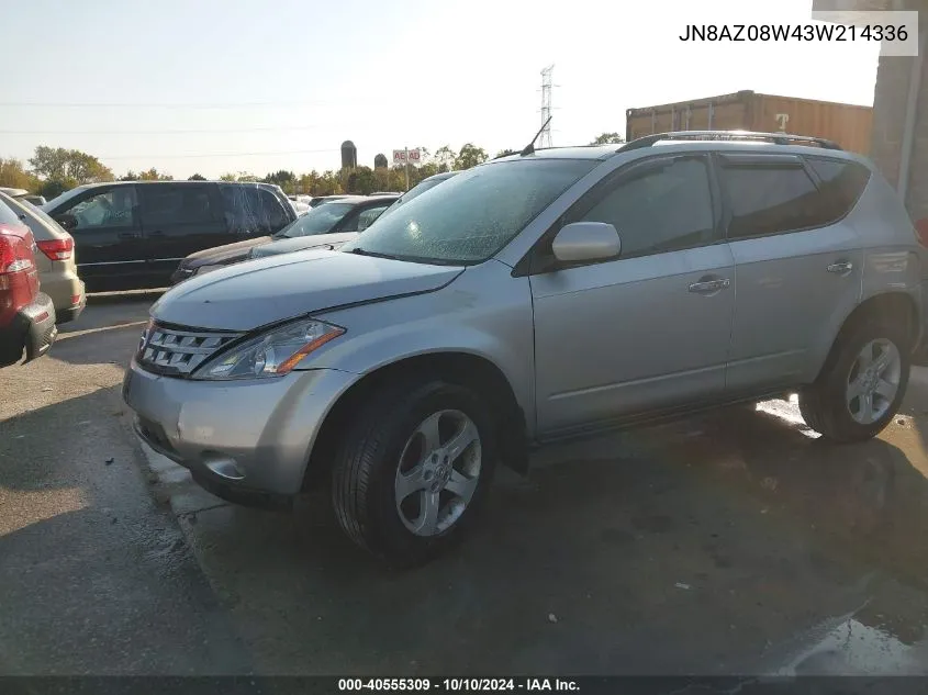 2003 Nissan Murano Sl VIN: JN8AZ08W43W214336 Lot: 40555309