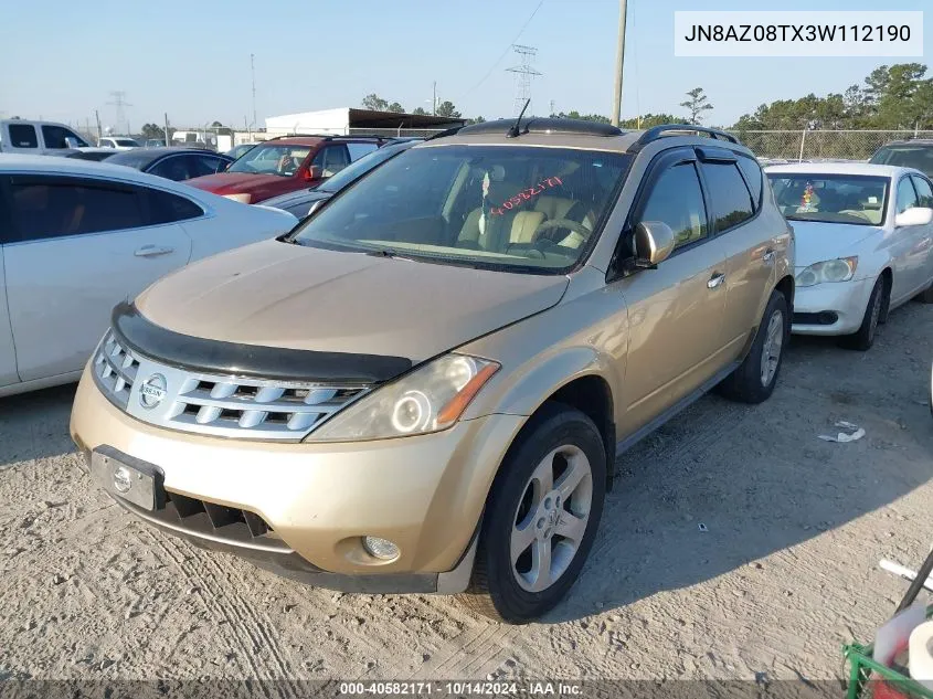 2003 Nissan Murano Sl VIN: JN8AZ08TX3W112190 Lot: 40582171