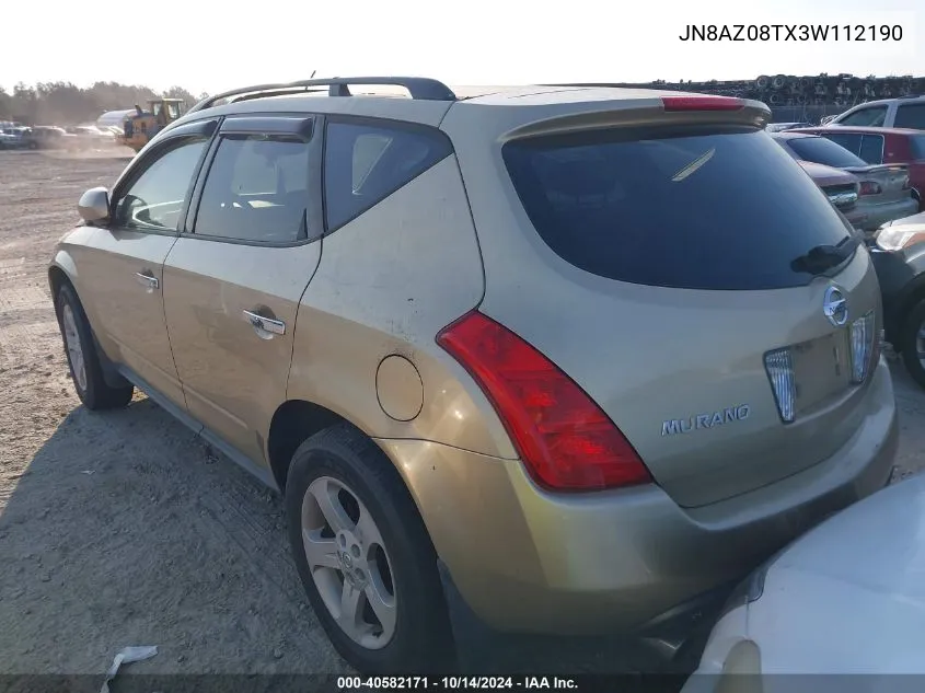 2003 Nissan Murano Sl VIN: JN8AZ08TX3W112190 Lot: 40582171