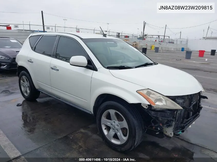 2003 Nissan Murano Sl VIN: JN8AZ08W23W209815 Lot: 40611486