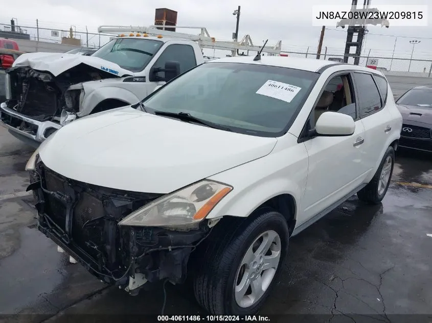 2003 Nissan Murano Sl VIN: JN8AZ08W23W209815 Lot: 40611486