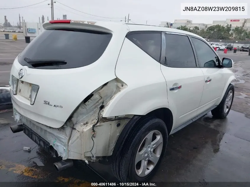 2003 Nissan Murano Sl VIN: JN8AZ08W23W209815 Lot: 40611486