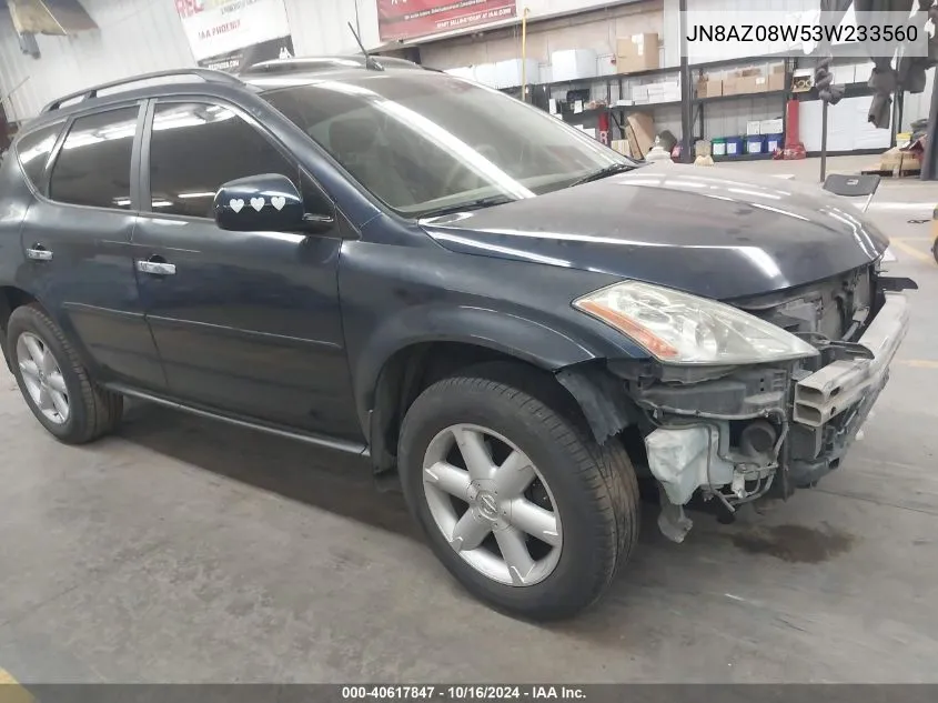 2003 Nissan Murano Se VIN: JN8AZ08W53W233560 Lot: 40617847