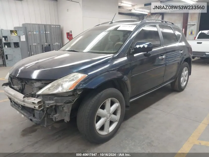 2003 Nissan Murano Se VIN: JN8AZ08W53W233560 Lot: 40617847