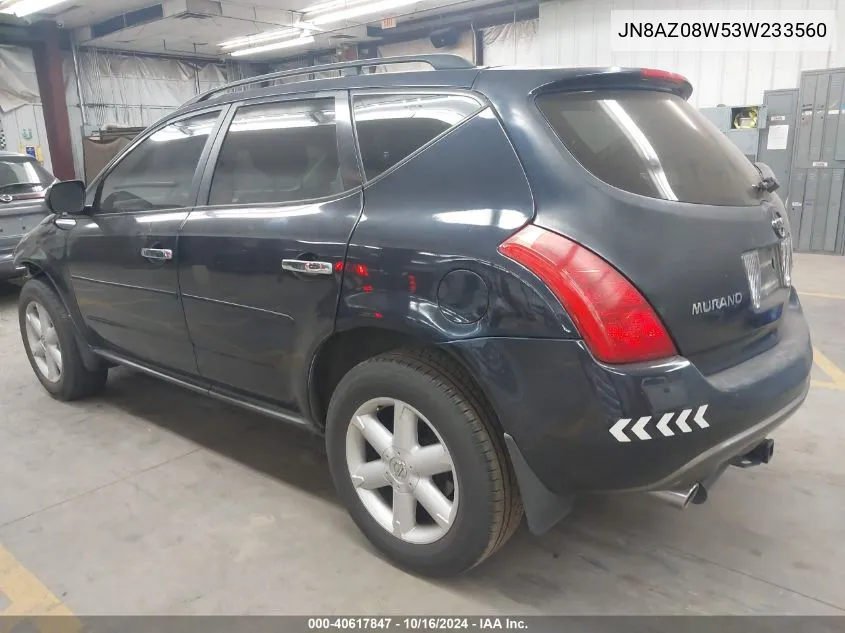 2003 Nissan Murano Se VIN: JN8AZ08W53W233560 Lot: 40617847