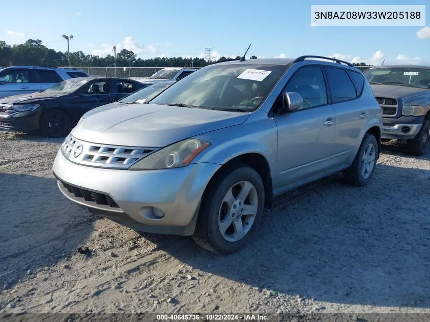 2003 Nissan Murano Sl VIN: 3N8AZ08W33W205188 Lot: 40645736