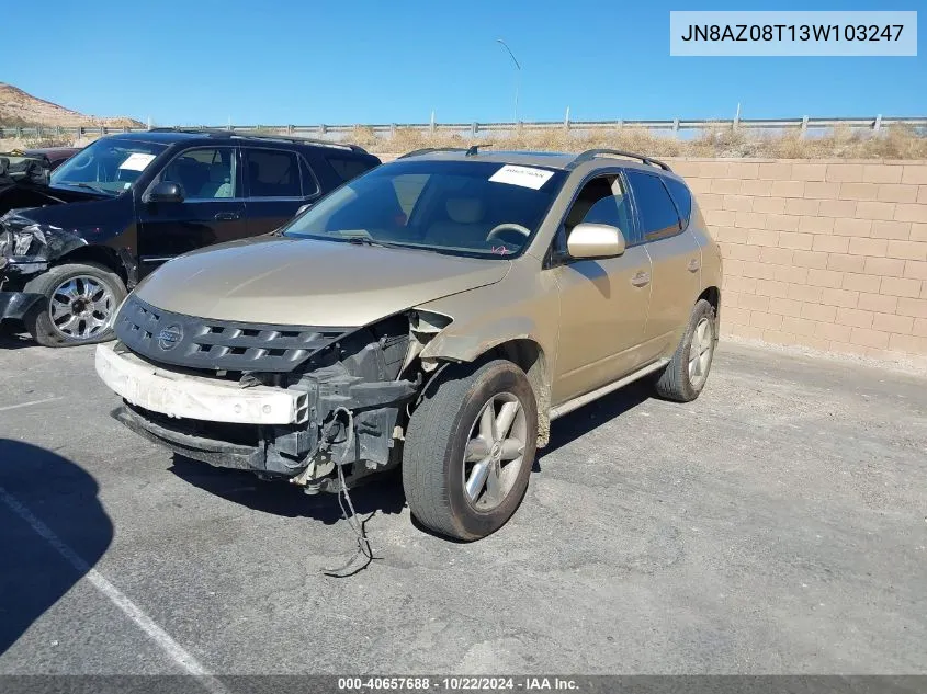 2003 Nissan Murano Se VIN: JN8AZ08T13W103247 Lot: 40657688